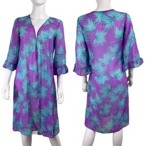 Adrienne Women Size S Purple Novelty Palm Leaf Sheer Beach Cover Up Duster Boho